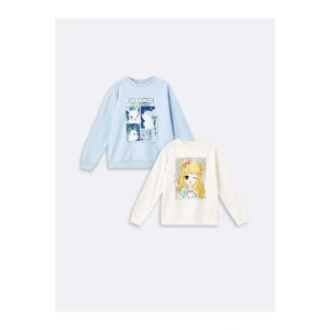 LCW Kids Ekru Bisiklet Yaka Kız Çocuk Kalın Sweatshirt 2li