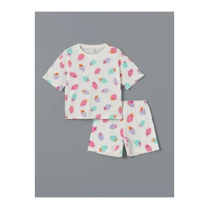 LCW Kids Ekru Bisiklet Yaka Kız Çocuk Şortlu Pijama Takımı