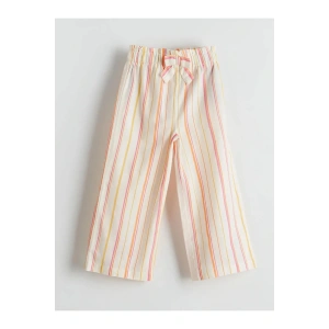 LCW Kids Ekru Çizgili Keten Karışımlı Kız Çocuk Pantolon