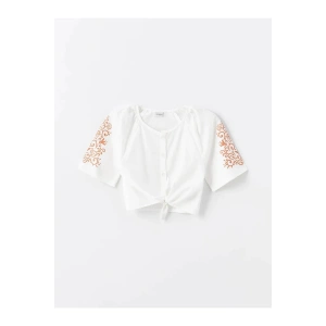 LCW Kids Ekru Desenli Kız Çocuk Crop Gömlek