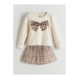 LCW Kids Ekru Leoparlı Kız Çocuk Bluz ve Etek 2li
