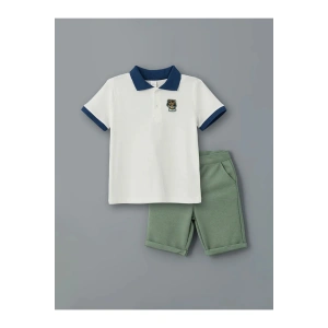 LCW Kids Ekru Polo Yaka Nakışlı Erkek Çocuk Tişört ve Şort 2li
