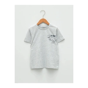 LCW Kids Gri Bisiklet Yaka Baskılı Kısa Kollu Erkek Çocuk Tişört