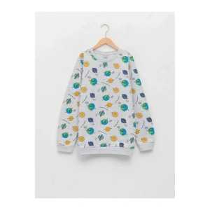 LCW Kids Gri Bisiklet Yaka Baskılı Uzun Kollu Erkek Çocuk Sweatshirt