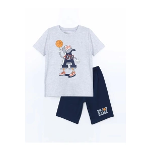 LCW Kids Gri Bisiklet Yaka Erkek Çocuk Şortlu Pijama Takımı