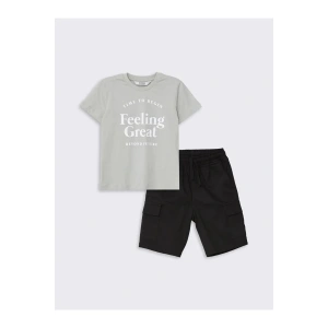 LCW Kids Gri Bisiklet Yaka Erkek Çocuk Tişört ve Bermuda