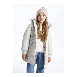 LCW Kids Gri Kapüşonlu Kız Çocuk Kaban