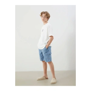 LCW Kids Indigo Beli Lastikli %100 Pamuk Erkek Çocuk Kargo Jean Şort