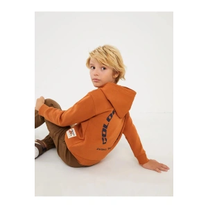 LCW Kids Kahverengi Rahat Kalıp Baskılı Erkek Çocuk Hoodie