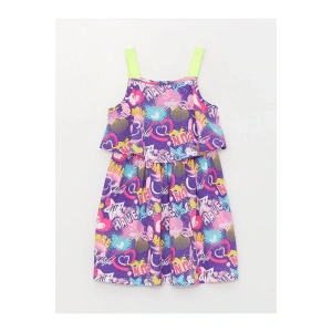 Lcw Kids Kare Yaka Desenli Askılı Kız Çocuk Elbise