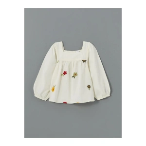 LCW Kids  Kare Yaka Nakışlı Kız Bebek Bluz