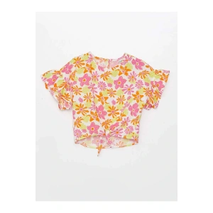 LCW Kids Karışık Bisiklet Yaka Desenli Kısa Kollu Kız Çocuk Bluz