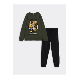 LCW Kids Koyu Yeşil Bisiklet Yaka Erkek Çocuk Kalın Eşofman Takımı