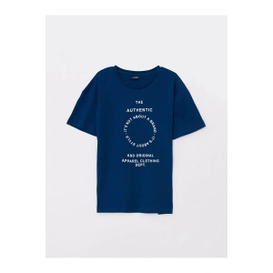 LCW Kids Lacivert Bisiklet Yaka Baskılı Kısa Kollu Pamuklu Erkek Çocuk Tişört