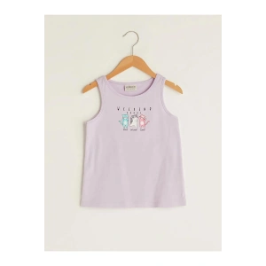 LCW Kids Lila Bisiklet Yaka Baskılı Pamuklu Kız Çocuk Atlet