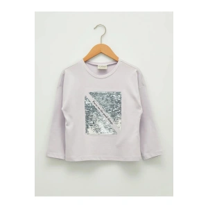 LCW Kids Lila Bisiklet Yaka Pul Payet İşlemeli Uzun Kollu Kız Çocuk Tişört