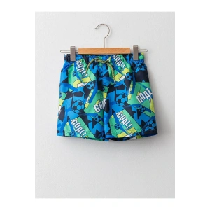 LCW Kids Mavi Baskılı Hızlı Kuruyan Erkek Çocuk Deniz Şortu