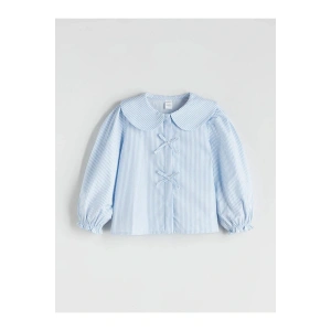 LCW Kids Mavi Bebe Yaka Fiyonk Detaylı Kız Çocuk Gömlek