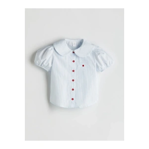 LCW Kids Mavi Bebe Yaka Kız Çocuk Pamuklu Gömlek