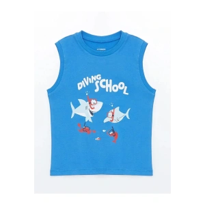 LCW Kids Mavi Bisiklet Yaka Baskılı Erkek Bebek Atlet