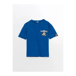 LCW Kids Mavi Bisiklet Yaka Nostaljik Maymun Baskılı Erkek Çocuk Tişört