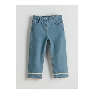 LCW Kids Mavi Dantel Detaylı Wide Leg Kız Çocuk Jean Pantolon