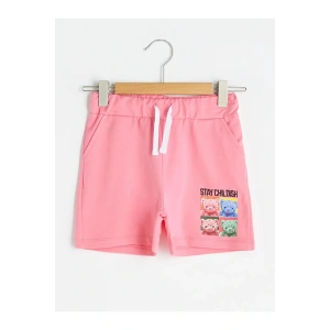 LCW Kids Pembe Beli Lastikli Baskılı Kız Çocuk Şort