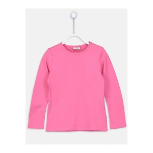 LCW Kids Pembe Bisiklet Yaka Basic Uzun Kollu Kız Çocuk Tişört
