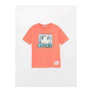 LCW Kids pembe  Bisiklet Yaka Baskılı Kısa Kollu Kız Çocuk Tişört