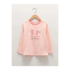 LCW Kids Pembe Bisiklet Yaka Baskılı Uzun Kollu Kız Çocuk Tişört