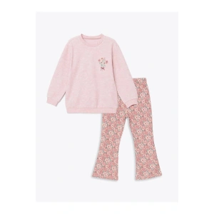 LCW Kids Pembe Bisiklet Yaka Çiçekli Kız Çocuk Sweatshirt Ve Tayt 2li