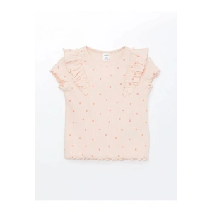 LCW Kids Pembe Bisiklet Yaka Kısa Kollu Çiçek Desenli Kız Bebek Tişört