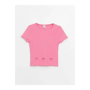 LCW Kids Pembe Bisiklet Yaka Kısa Kollu Kız Çocuk Tişört