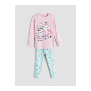 LCW Kids Pembe Bisiklet Yaka Kız Çocuk Pijama Takımı