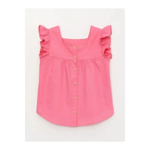 LCW Kids Pembe Kare Yaka Basic Kısa Kollu Kız Çocuk Gömlek