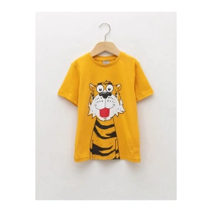 LCW Kids Sarı Bisiklet Yaka Baskılı Kısa Kollu Pamuklu Erkek Çocuk Tişört