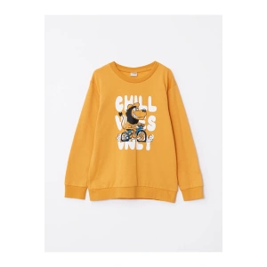 LCW Kids Sarı Bisiklet Yaka Baskılı Uzun Kollu Erkek Çocuk Sweatshirt