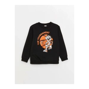 Lcw Kids Siyah Bisiklet Yaka Baskılı Uzun Kollu Erkek Çocuk Sweatshirt