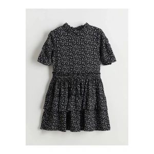 LCW Kids Siyah Bisiklet Yaka Çiçekli Kız Çocuk Elbise