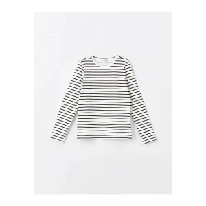 LCW Kids Siyah Bisiklet Yaka Çizgili Uzun Kollu Kız Çocuk Tişört