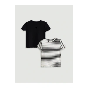 LCW Kids Siyah Bisiklet Yaka Kız Çocuk Crop Tişört 2li