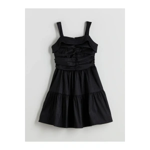 LCW Kids Siyah Kare Yaka Kız Çocuk Elbise