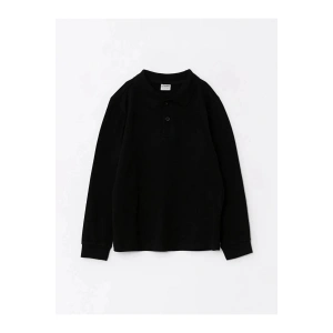 LCW Kids Siyah Polo Yaka Basic Uzun Kollu Erkek Çocuk Tişört
