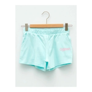 LCW Kids Turkuaz Beli Lastikli Baskılı Kız Çocuk Şort