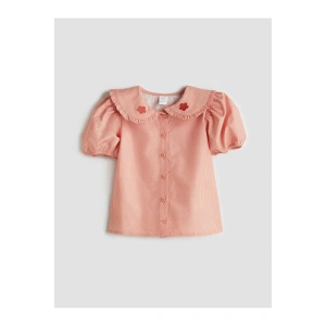 LCW Kids Turuncu Bebe Yaka Çiçek Nakışlı Kız Çocuk Gömlek