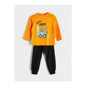 LCW Kids Turuncu Uzun Kollu Baskılı Erkek Çocuk Pijama Takım