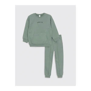 LCW Kids Yeşil Bisiklet Yaka Erkek Çocuk Sweatshirt ve Eşofman Alt 2li