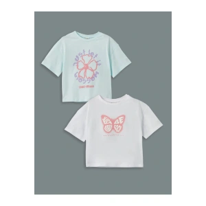 LCW Kids Yeşil Bisiklet Yaka Kız Çocuk Crop Tişört 2li