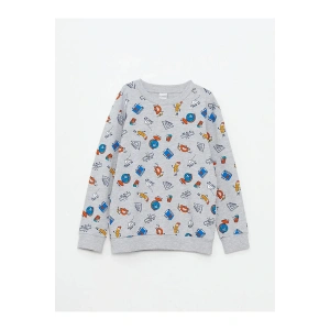 LCW KidsGri Bisiklet Yaka Baskılı Uzun Kollu Erkek Çocuk Sweatshirt