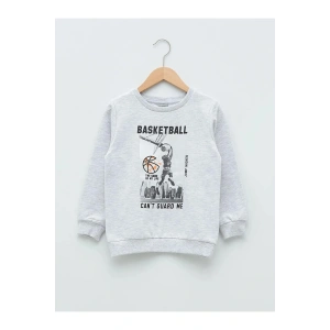 LCW KidsGri Bisiklet Yaka Baskılı Uzun Kollu Erkek Çocuk Sweatshirt